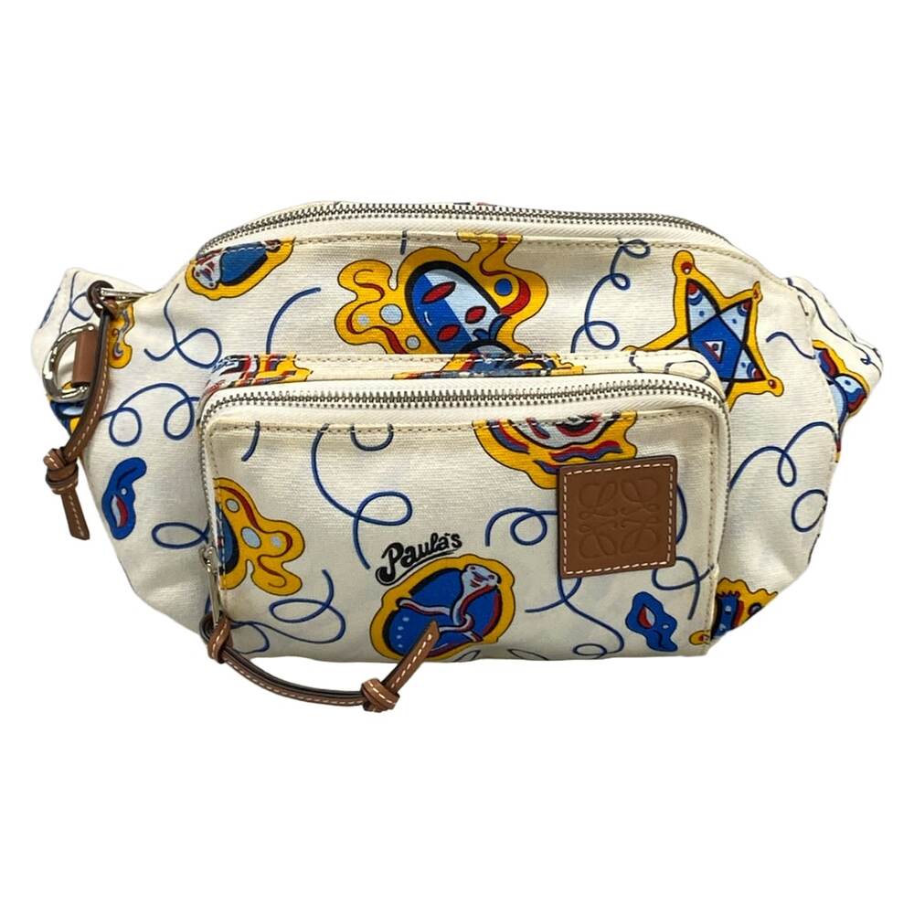 Loewe Paula Body Bag Bum Bag 330.54AW75 White Orange Multi Canvas Leather